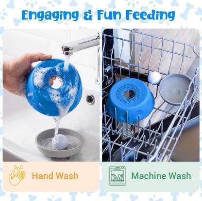 Slow Feeder Dog Bowl with Interactive Roll Ball, Anti-Slip Dog Lick Bowl for Liquid Treats, Bone Broth & Yogurt, Anxiety Relief Boredom Puzzle Feeder for Small Large Dogs