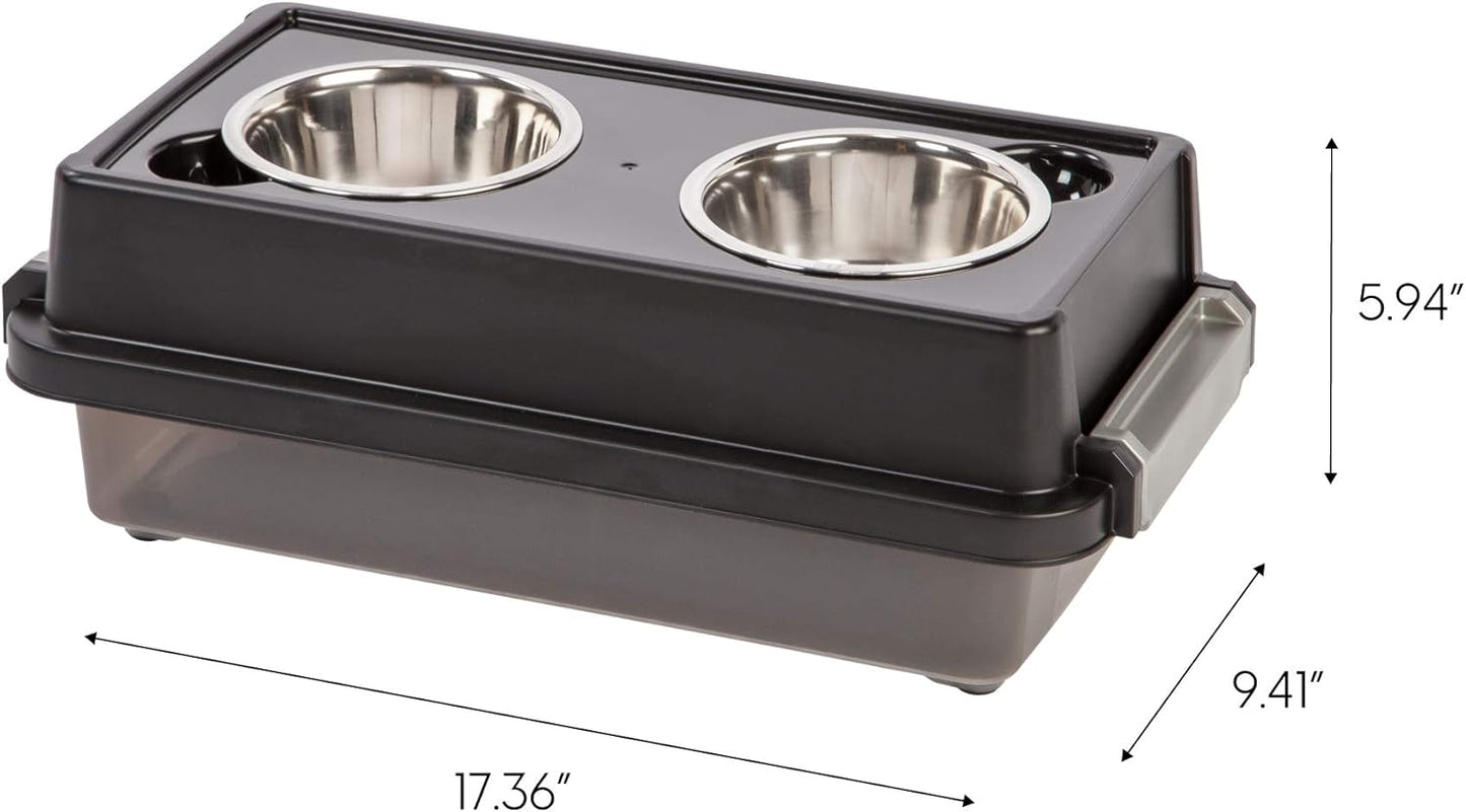 IRIS USA Dog Bowls Elevated with Storage, 15" H Raised Feeding Station, Dog Bowl Stand with Airtight Food Storage Holds 47 lbs, 2 Removable 64 oz Stainless Steel Bowls for Large Dogs, Smoke/Black