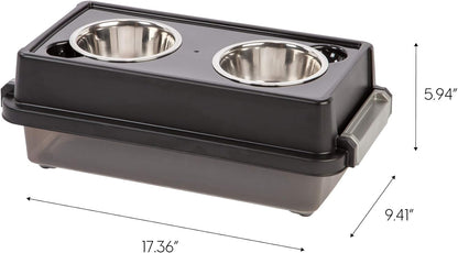 IRIS USA Dog Bowls Elevated with Storage, 15" H Raised Feeding Station, Dog Bowl Stand with Airtight Food Storage Holds 47 lbs, 2 Removable 64 oz Stainless Steel Bowls for Large Dogs, Smoke/Black