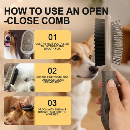2-in-1 Double-Sided Dog Brush for Shedding Pin&Bristle Deshedding Dog Brush Pet Grooming Brush for Short&Long Haird Dogs and Cats Remove Loose Hair Knots Tangles