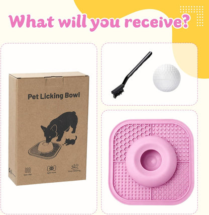 Slow Feeder Dog Bowls & Lick Mat for Liquid and Thick Treat, Anti-Slip Dog Lick Bowl with Interactive Rolling Ball, 5/6 Cup Pup Licking Toy for Large Medium Small Dogs and Cats Blue