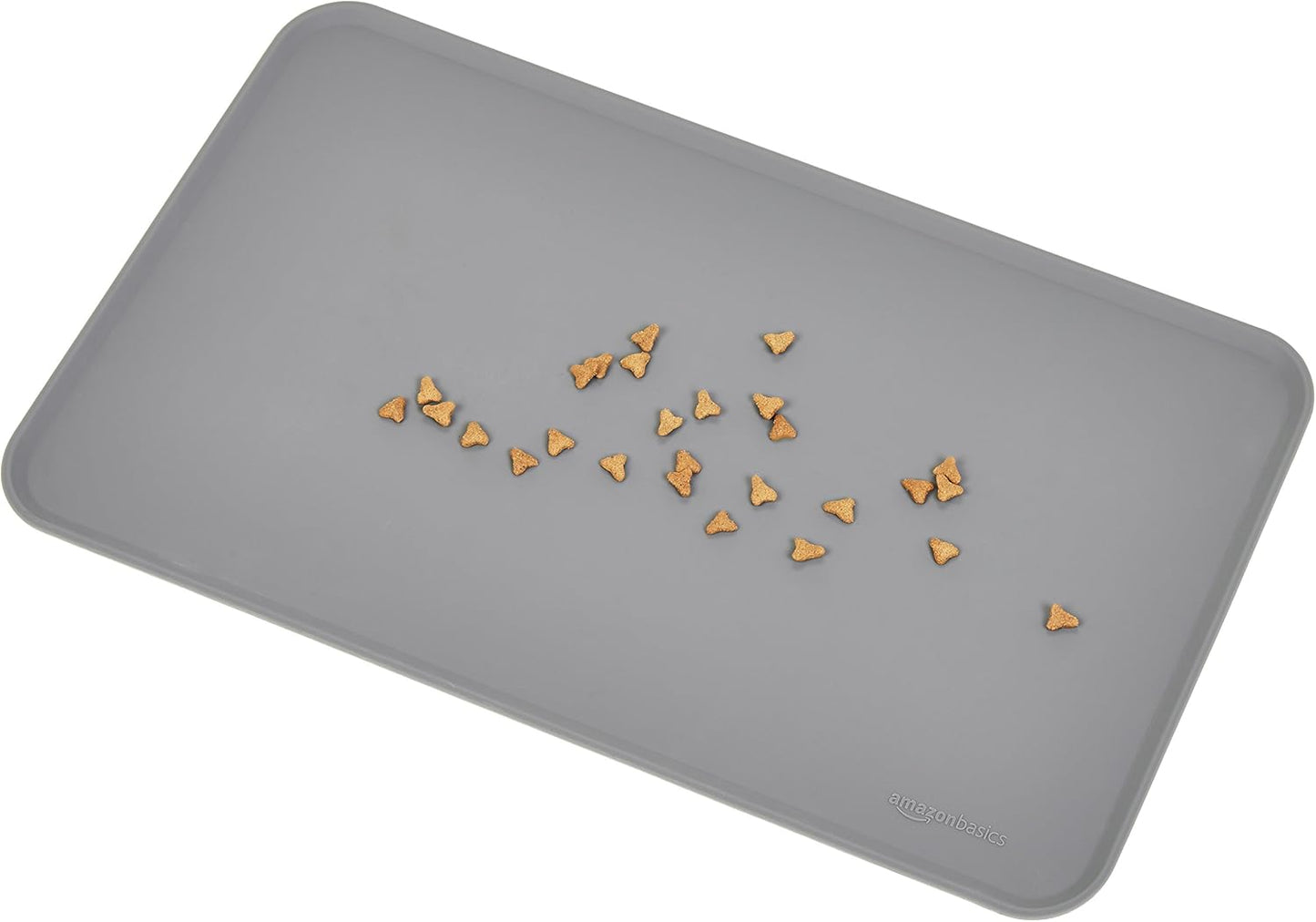 Amazon Basics Waterproof Non-Slip Silicone Pet Feeding Mat with Raised Edges for Food and Water Bowls, Easy to Clean Pet Placemat to Protect Floors, 18.5" x 11.5", Black