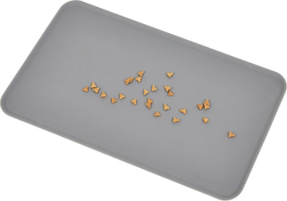 Amazon Basics Waterproof Non-Slip Silicone Pet Feeding Mat with Raised Edges for Food and Water Bowls, Easy to Clean Pet Placemat to Protect Floors, 18.5" x 11.5", Black