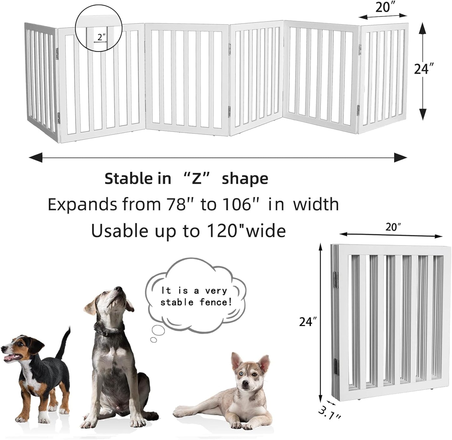ZJSF Freestanding Indoor Dog Gate for House Foldable Wood Brown Puppy Gate for Doorways Pet Gate for Stairs Extra Wide Pet Fence 24" Height 2 Panels