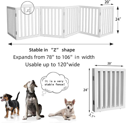 ZJSF Freestanding Indoor Dog Gate for House Foldable Wood Brown Puppy Gate for Doorways Pet Gate for Stairs Extra Wide Pet Fence 24" Height 2 Panels