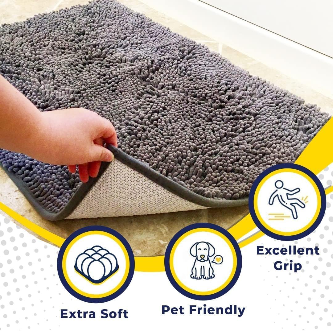 Muddy Mat® Pack of 3 Highly Absorbent Microfiber Dog Door Mat and Pet Rug, Non Slip Thick Washable Area Mat Soft Chenille for Kitchen Bathroom Bedroom and Outdoor - Beige Small, Medium & Large