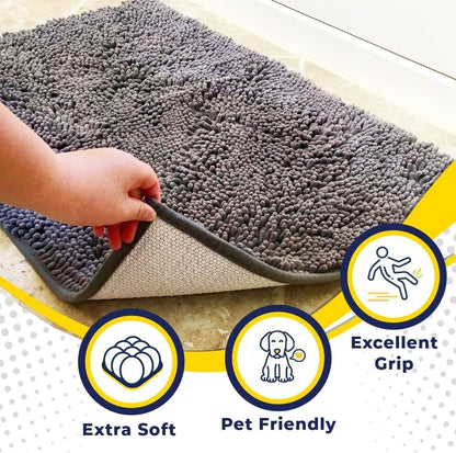 Muddy Mat® Pack of 3 Highly Absorbent Microfiber Dog Door Mat and Pet Rug, Non Slip Thick Washable Area Mat Soft Chenille for Kitchen Bathroom Bedroom and Outdoor - Beige Small, Medium & Large