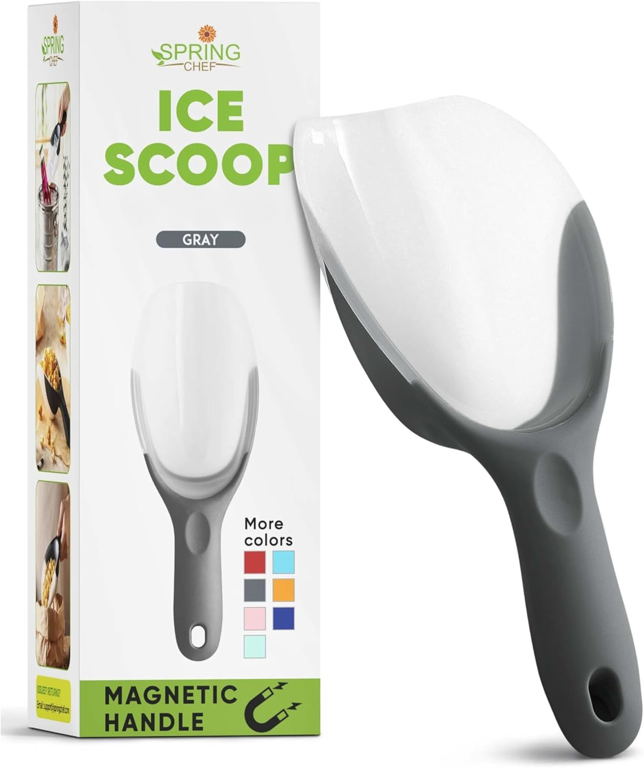 Spring Chef Dog Food Scoop, Contoured Translucent Flexi-Plastic Pet Food Scooper with Soft Grip Handle, Kitchen Magnetic Ice Scoop for Freezer, Ice Machine, Popcorn, Flour, Coffee Bean - Mint