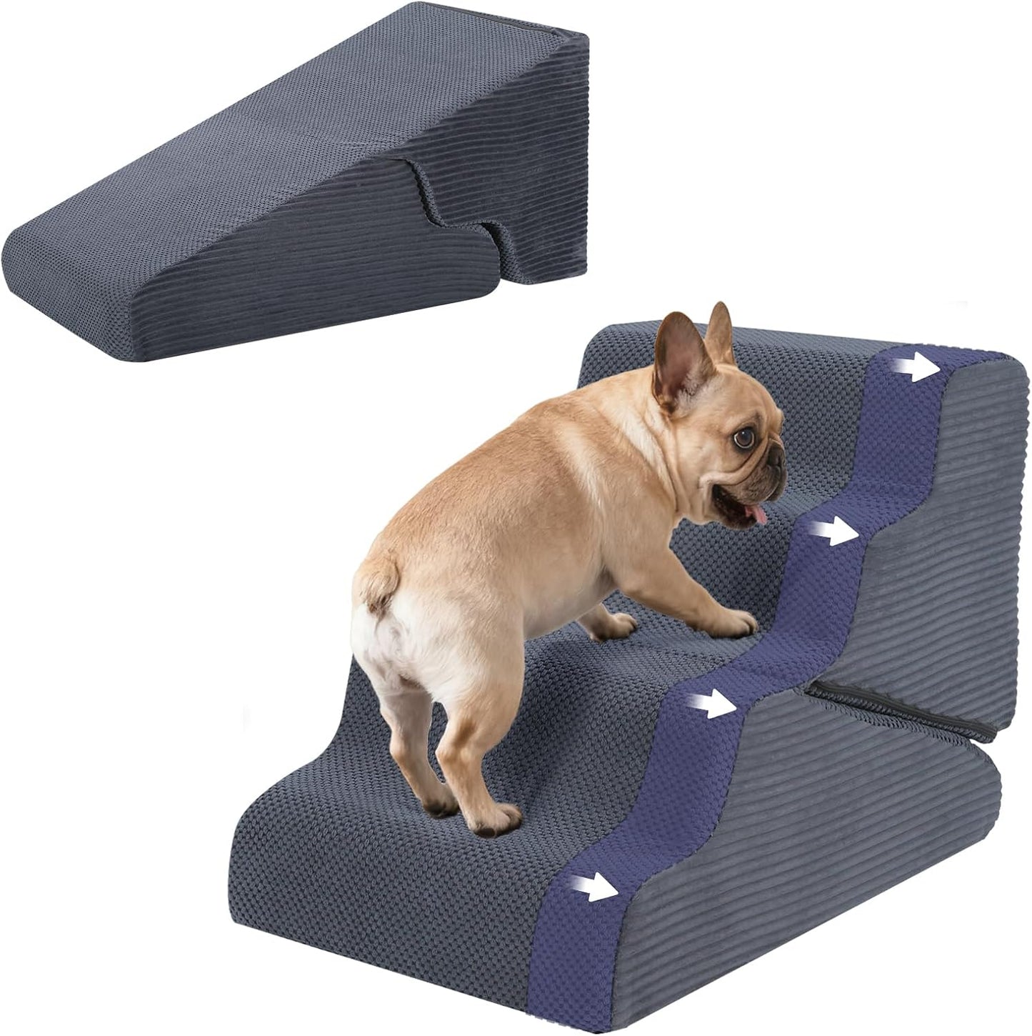 Dog Ramp for Bed, 23" H Dog Stairs for High Bed, 2 in 1 Pet Steps for Small Dogs, 5-Step Foldable Transformable Large Cats Ramp to Get on Couch, Non-Slip Balanced, Grey