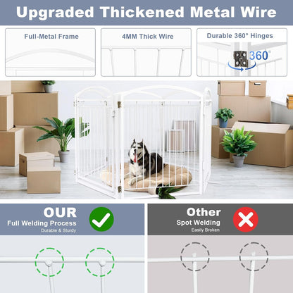 Full Metal Free Standing Dog Gate with Door for Indoor & Outdoor,96'' Extra Wide 32'' Tall Dog Gate for The Doorways,Large Openings,Decks,Porch,Pet Freestanding Safety Fence(4 Panels,Black)
