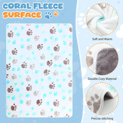 Tegeme 6 Pcs Waterproof Dog Blanket 24 x 16 Inch Paw Print Pet Blanket for Dogs Cats Puppy Washable Soft Fluffy Fleece Rug Flannel Throw Warm Sleep Mat for Kitten Doggy