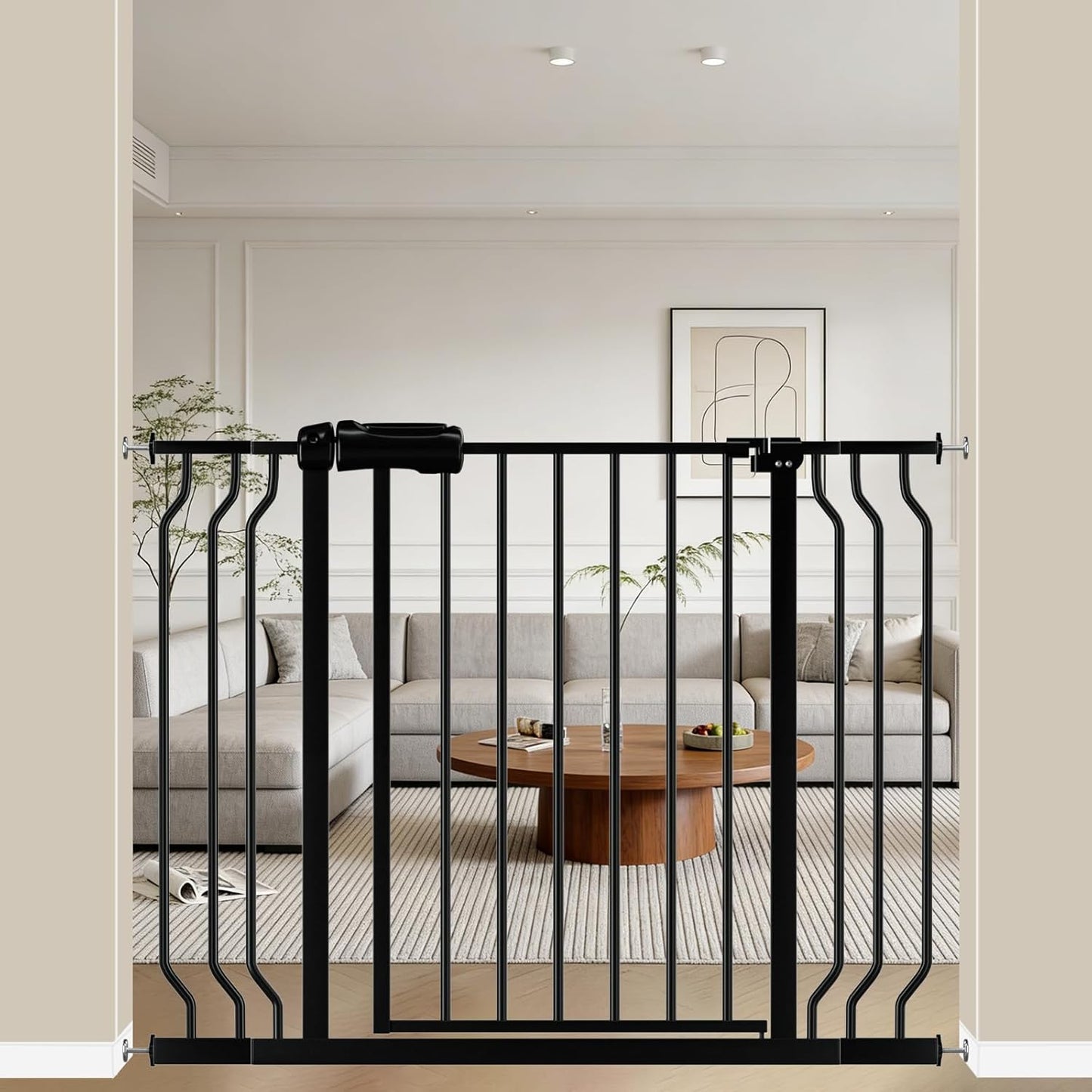 WAOWAO Baby Gate 71.65-85.03" Extra Wide Pressure Mounted Walk Through Swing Auto Close Safety Metal Black Toddler Kids Child Dog Pet Puppy for Stairs,Doorways,Kitchen