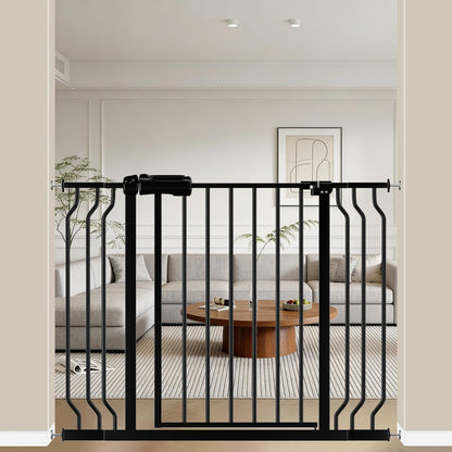 WAOWAO Baby Gate 71.65-85.03" Extra Wide Pressure Mounted Walk Through Swing Auto Close Safety Metal Black Toddler Kids Child Dog Pet Puppy for Stairs,Doorways,Kitchen
