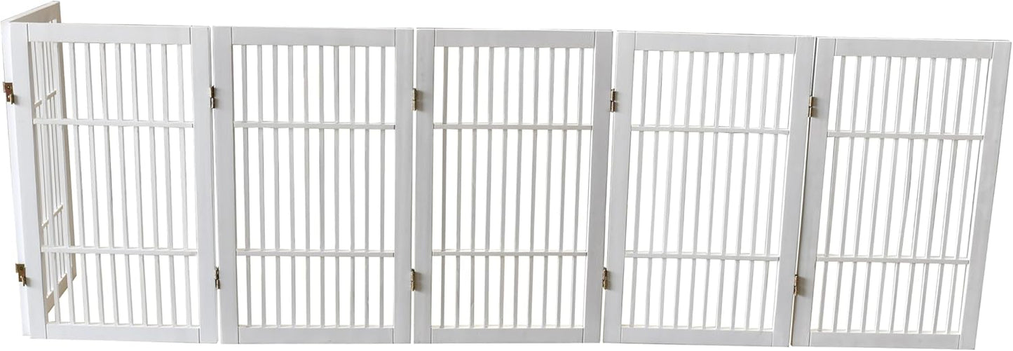 Urnporium Freestanding Wooden Dog Gate for Doorways – Foldable Acacia Wood Pet Gate, No Drill Portable Indoor/Outdoor Puppy Fence Barrier (White Pet Gate, 3 Panel 24" Tall)