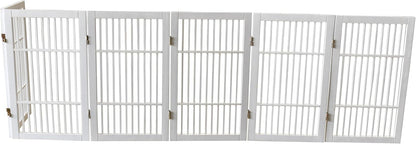 Urnporium Freestanding Wooden Dog Gate for Doorways – Foldable Acacia Wood Pet Gate, No Drill Portable Indoor/Outdoor Puppy Fence Barrier (White Pet Gate, 3 Panel 24" Tall)