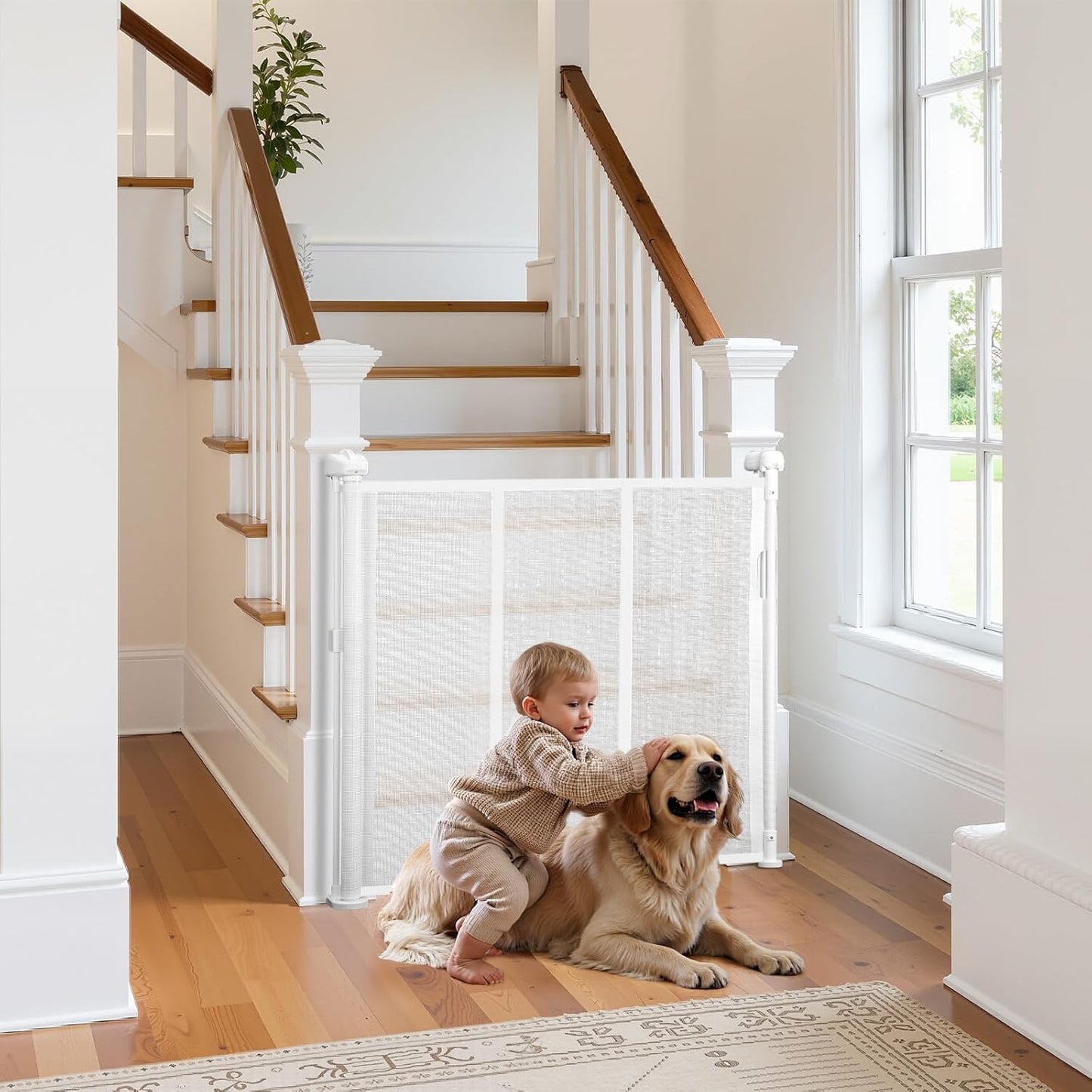 VEVOR Retractable Baby Gate, 34 inch Tall, Extends up to 110 inch Wide, Retractable Gate for Kids or Pets, Mesh Material, Easy to Install for Indoor Stairs, Doorways, Hallways, Playrooms, Gray