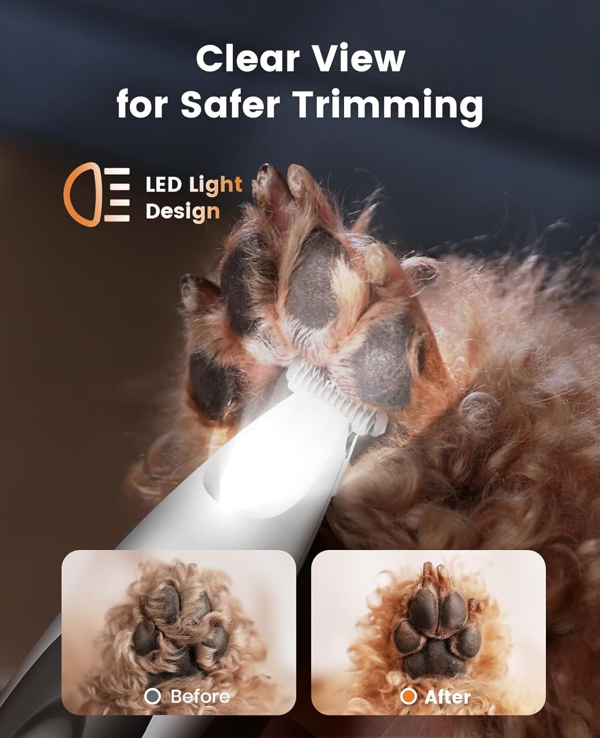 oneisall Dog Nail Grinder and Paw Trimmer Kit 3 in 1 Quiet Rechargeable Electric Pet Nail Grinder with 2 LED Lights and Cordless Dog Grooming Safe Clippers