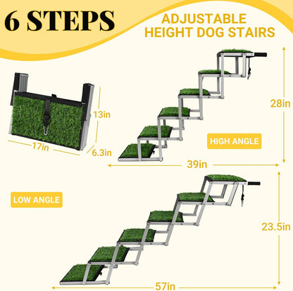 Niubya Dog Ramps for Cars, Portable Folding Dog Stairs for Cars, SUV, Trucks, Lightweight Pet Ramp for Large Dogs with Non-Slip Surface, Reinforced Pet Steps Supports Up to 200 lb, 6 Steps