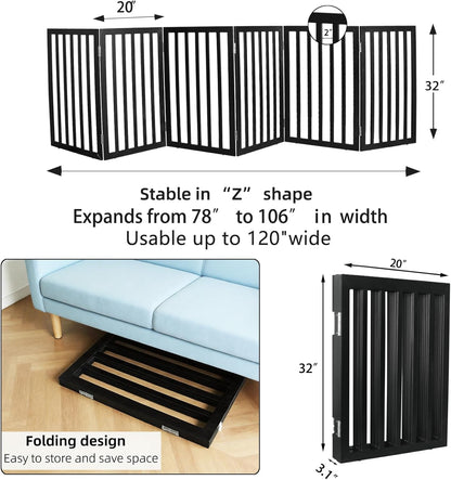 Dog Gate Indoor, Freestanding Dog Fence for The House, Doorways, Hallways,or Stairs,Pet Gate Foldable Wooden,Expandable 24" Height 3 Panels,White