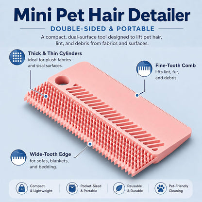 Self-Cleaning Cat Shedding Grooming Brush for Small Dog Pet Short Hair Remover Set Reusable Lint Removal Tool Carpet Scraper for Clothes Couch Bedding Furniture Car Pink