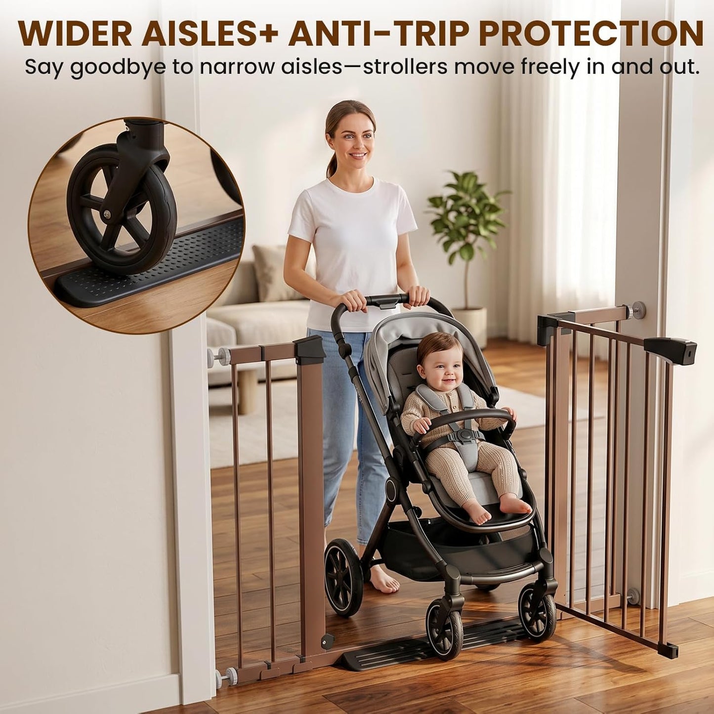 Baby Gate for Stairs, 29.7-40.6" Auto Close Dog Gate Indoor for Doorways, Dual-Lock Design, Adjustable Pet Gate No Drilling with Walk Thru Door for Hallways, Stroller Friendly, Black