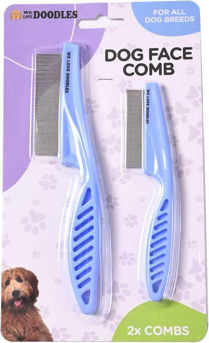 Dog Face Comb, Flea Comb for Dogs, Fine Tooth Tearstain Remover, Removes Crust and Mucus, Face Brush for Poodles & Other Breeds, Grooming Comb for Pets, Large + Small [We Love Doodles]