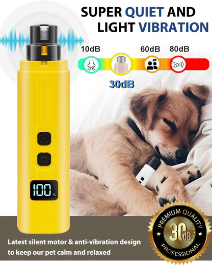 Electric Dog Nail Grinder with 2 Level LED Lights, 2 Speed 30dB Super Quiet and Low Vibration Turbo Charge Pet Nail Grinder for Small Dogs and Cats - White
