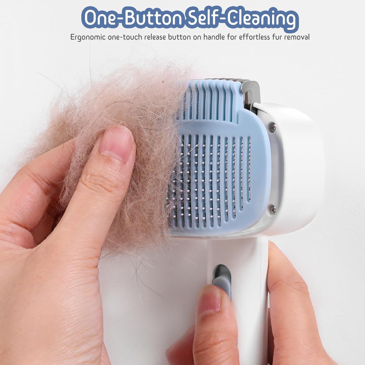 Dog & Cat Brush for Shedding, Self Cleaning Deshedding Brush with Adjustable Bristle Length & Dematting Comb, Skin Friendly Grooming Tool for Long & Medium-Long Hair Pets