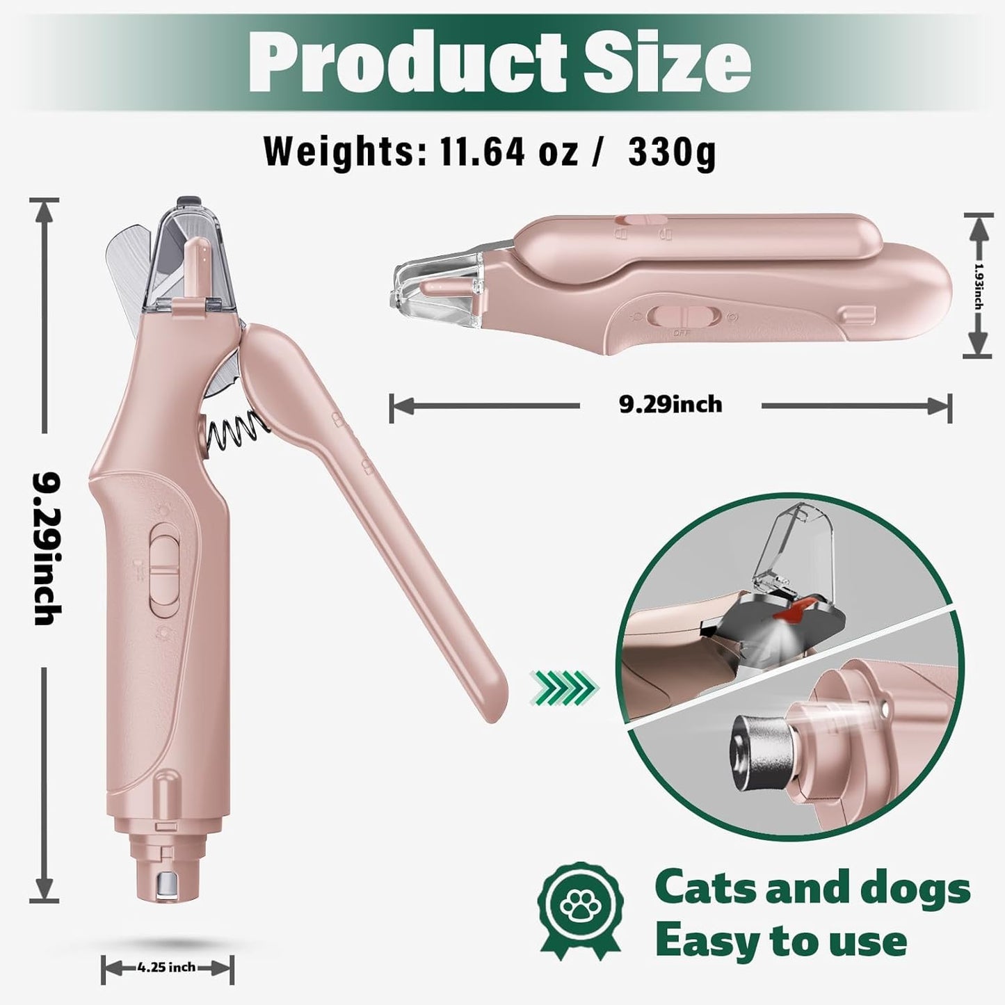 2 in 1 Dog Nail Clippers & Cat Nail Clippers Trimmers for Large Medium Small Dogs Cats Claw Trimmer Quick Sensor and Safety Guard USB Rechargeable Dogs Nail Trimmer with Catcher & 2 LED Lights