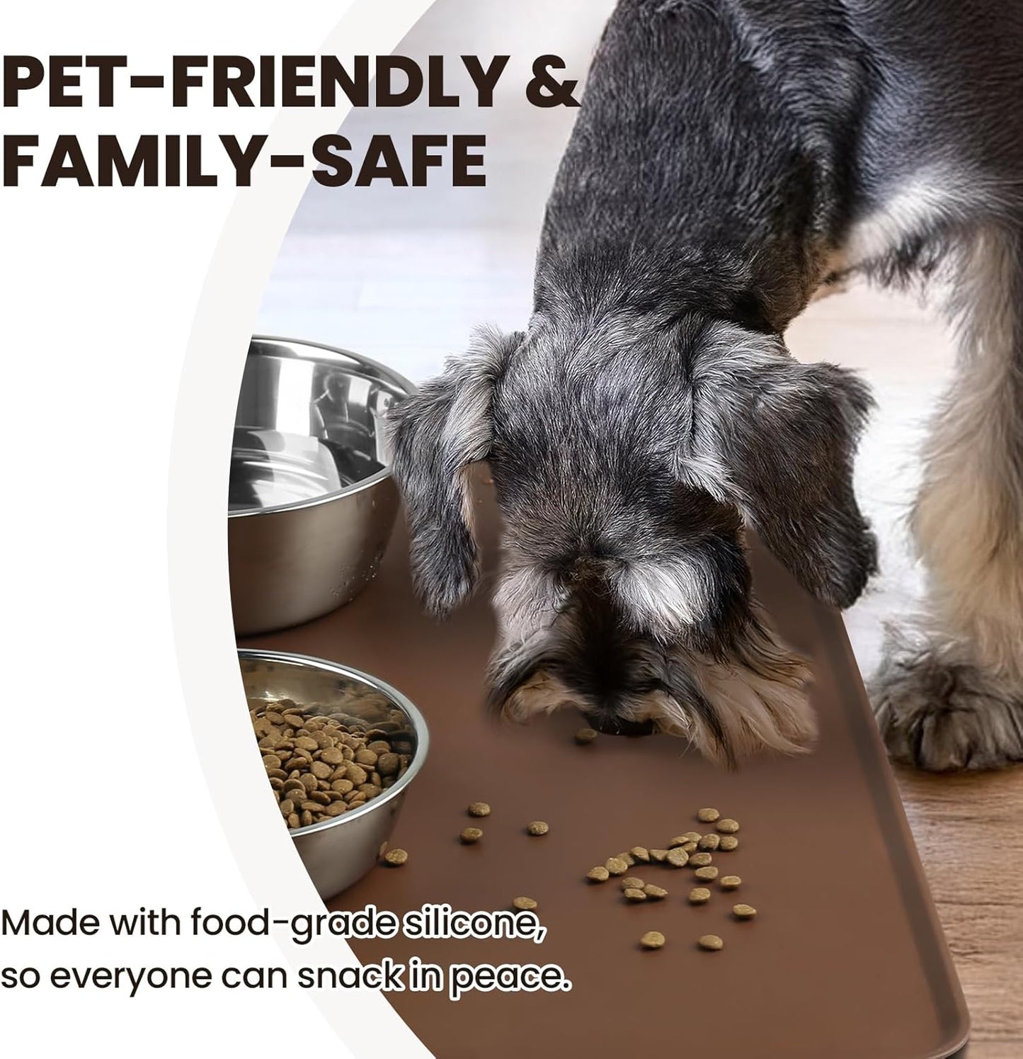 VIVAGLORY Dog Food Mat Flexmat Dog Bowl Mat, Placemat Food Tray with Raised Edges & Lip for Indoor Floor, Non Slip Waterproof Silicone Dish Placemat for Cat & Pet, S, Grey