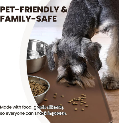VIVAGLORY Dog Food Mat Flexmat Dog Bowl Mat, Placemat Food Tray with Raised Edges & Lip for Indoor Floor, Non Slip Waterproof Silicone Dish Placemat for Cat & Pet, S, Grey