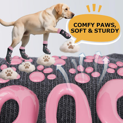 Anti Slip Dog Socks to Prevent Licking Paws - Double Side Paw Covers Dogs Grip Sock for Hardwood Floors, No Twist Dog Booties Grippy Socks for Small Medium Large Senior Dogs, Light Grey and Black, L