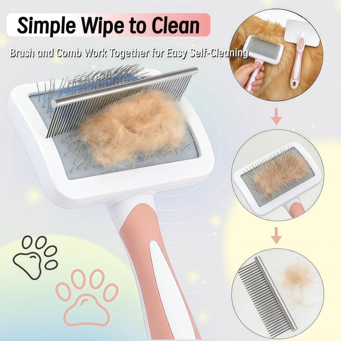 2pcs Slicker Brush for Dogs & Pet Comb Set, Professional Dog Grooming Brush for Goldendoodles, Poodles, Labradoodles, Dog Brush with Extra Long Pins to Effectively Remove Tangles, Knots and Mats