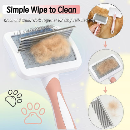 2pcs Slicker Brush for Dogs & Pet Comb Set, Professional Dog Grooming Brush for Goldendoodles, Poodles, Labradoodles, Dog Brush with Extra Long Pins to Effectively Remove Tangles, Knots and Mats