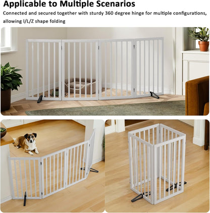 Dog Gate 32" Tall Foldable Dog Gate for Doorways Freestanding Pet Gate for Dogs Indoor (Walnut, 3 Panel)