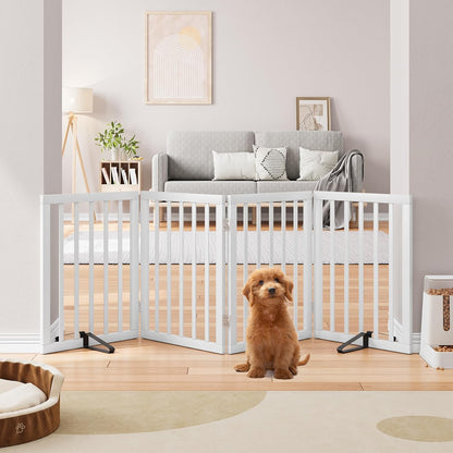 Freestanding Dog Gates Indoor, 3-Panel Pet Gates with 2 Metal Stands and 360° Hinge, 24" H Foldable Dog Gate for Stairs, Doorway, Kitchen, Expands Up to 55" Fully Assembled - Black Walnut