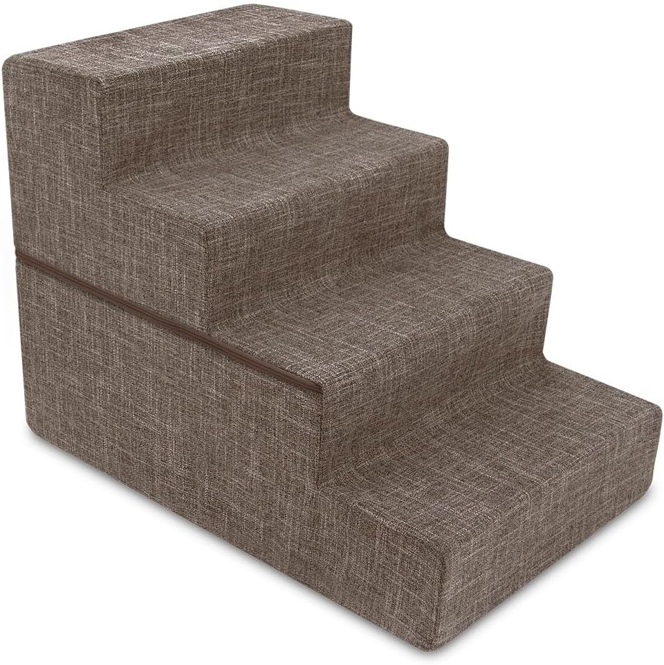 Best Pet Supplies Dog Stairs & Steps - Foam Steps for Small Dogs & Cats, Non-Slip Indoor Balanced Pet Step Support, Dog Ramp, No Assembly, Ash Gray Linen, 2-Step (12-inch Height)