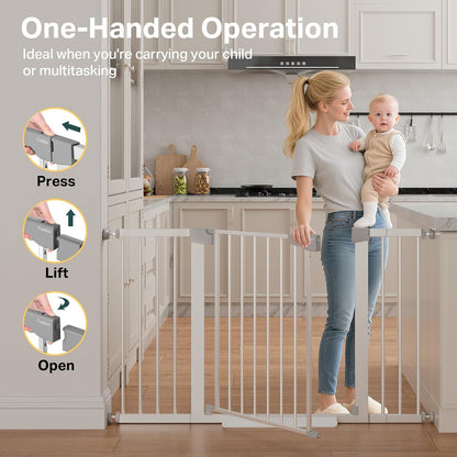 Cumbor 36.6-64" Extra Wide Baby Gate for Stairs, Dog Gates for Doorways, Auto-Close Pet Gate Indoor, Pressure Mounted Walk Through Safety Child Gate for Kids Toddler, Tall Pet Puppy Fence Gate, Brown