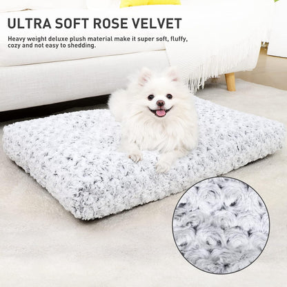 KSIIA Washable Dog Bed Deluxe Plush Dog Crate Beds Comfy Kennel Pad Anti-Slip Pet Sleeping Mat for Large, Jumbo, Medium, Small Dogs Breeds, 35" x 23", Gray