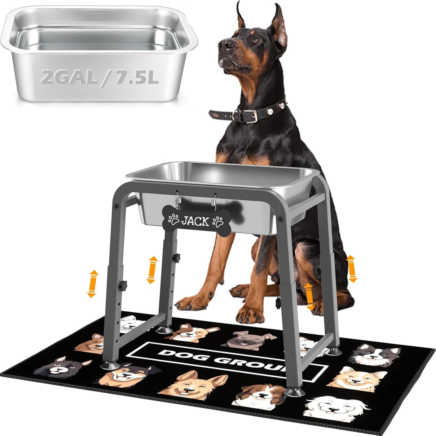 1.2 Gallon Elevated Dog Water Bowl, Height Adjustable (11–17'') Raised Stainless Steel Bowl with Spill-Proof Mat & Sturdy Metal Stand, Tip-Proof, Easy to Clean, Indoor & Outdoor Use