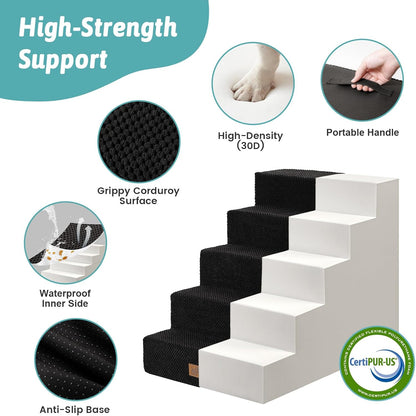 COZY KISS Dog Stairs for Small Dogs, 4 Tier Wider Pet Stairs for Couch and Beds, 17.7" H Non-Slip Dog Steps for Old Cats, Puppy, Small Medium Dogs, 17.7x23.6x17.7 inch, Beige