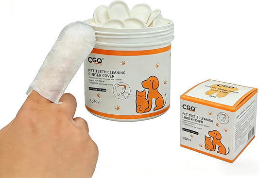 CGO Pet Teeth Cleaning Finger Wipes (50 Count) - Soft Dental Finger Covers for Dogs & Cats - Effectively Removes Plaque & Tartar, Freshens Breath - Alcohol-Free, Non-Irritating Oral Care Routine
