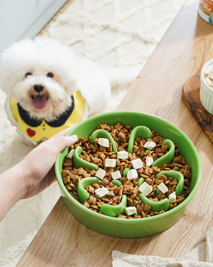LE TAUCI Dog Bowls Slow Feeder Ceramic, 1.5 Cup Slow Feeding Bowl for Small and Medium Breed, Puzzle Dog Food Bowl for Fast Eater, Maze Purple