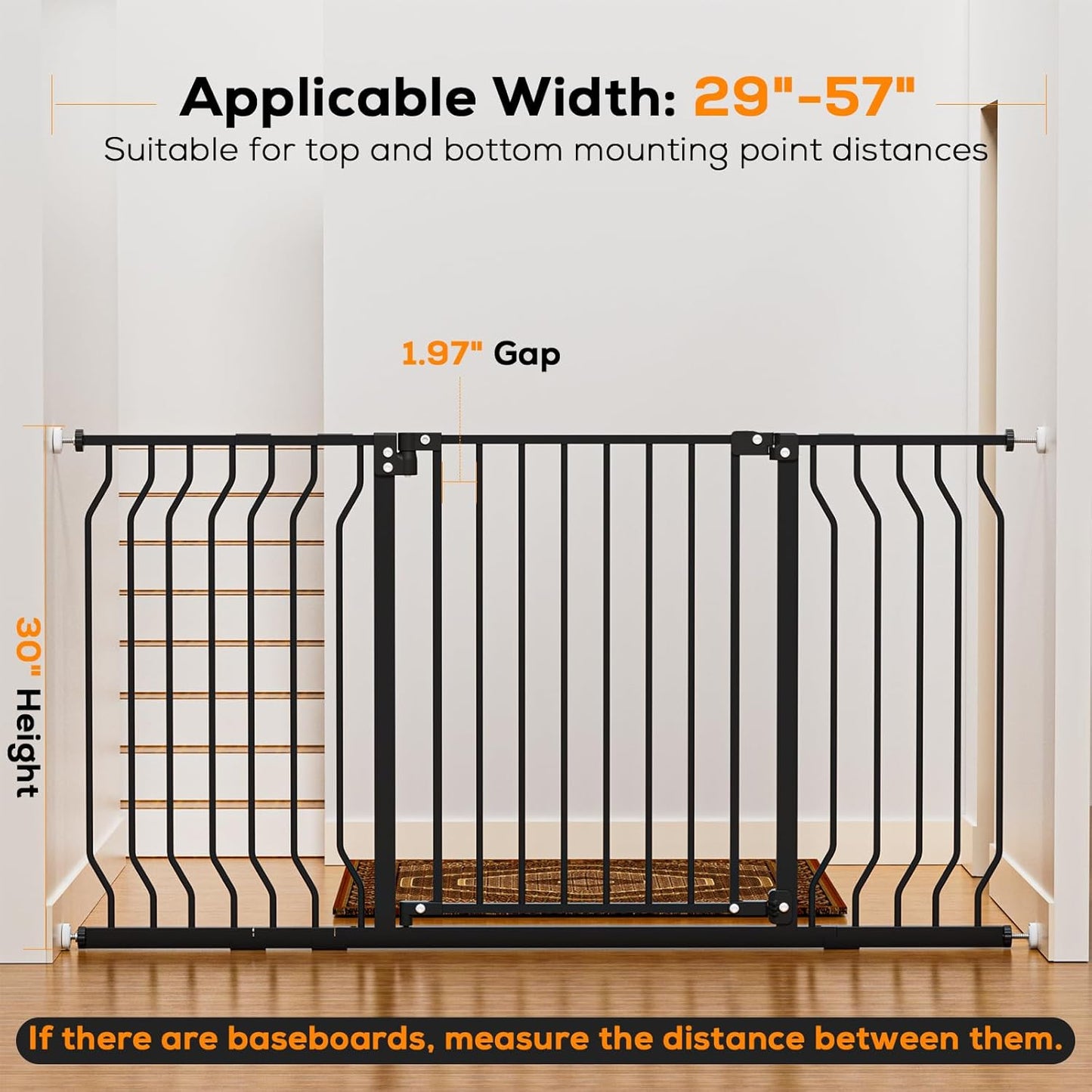 29-43" Baby Gate for Stairs, Baby Safety Essentials, Auto Close Gate for Doorways, Easy Install Pressure Mounted Dog Gate Indoor, Pet Gates for Dogs, White