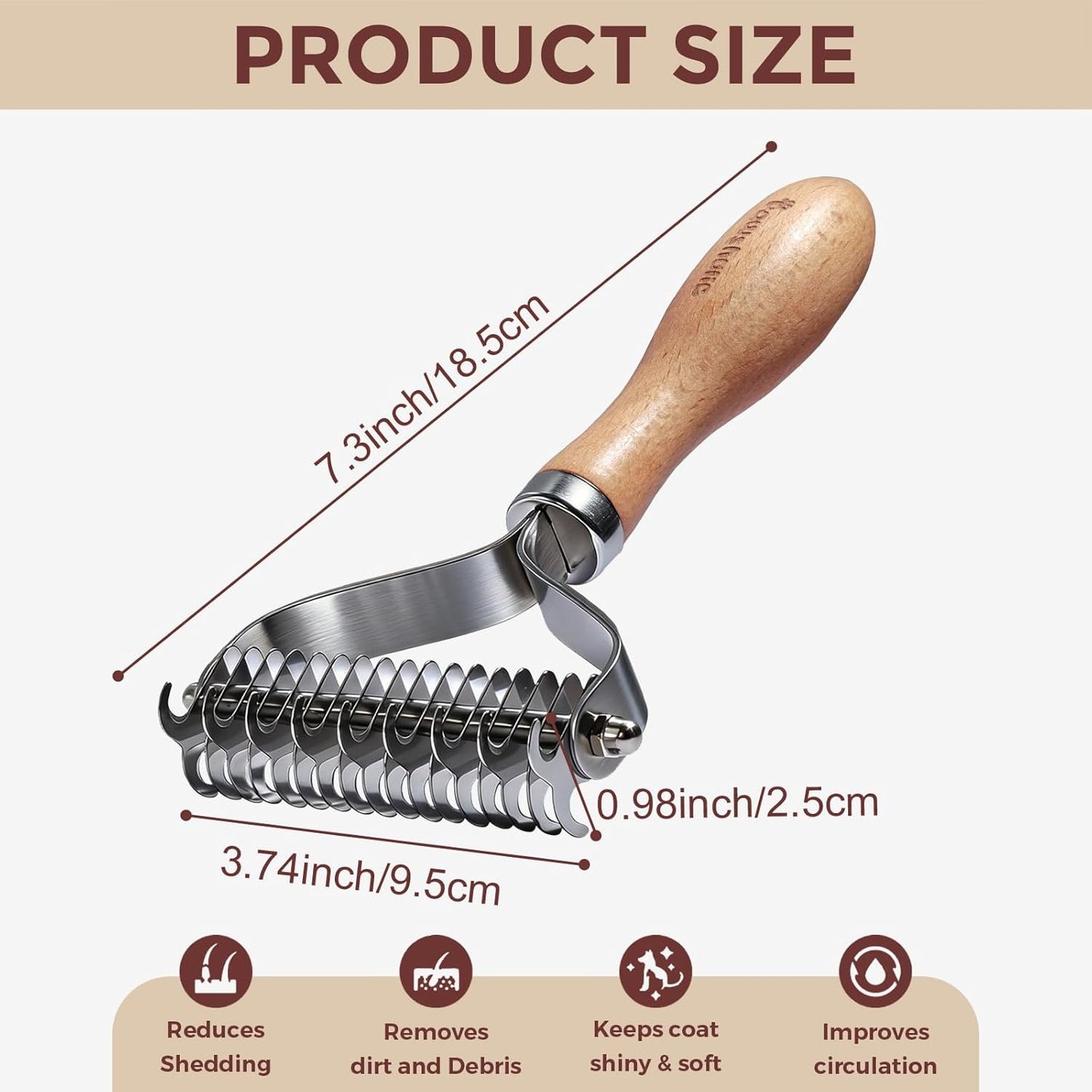 3-in-1 Professional Pet Shedding Dematting Comb - Deshedding Undercoat Rake for Dogs with Stainless Steel Blades Metal Pet Brush with Wood Handle Matted Hair Detangling Thinning and Shedding