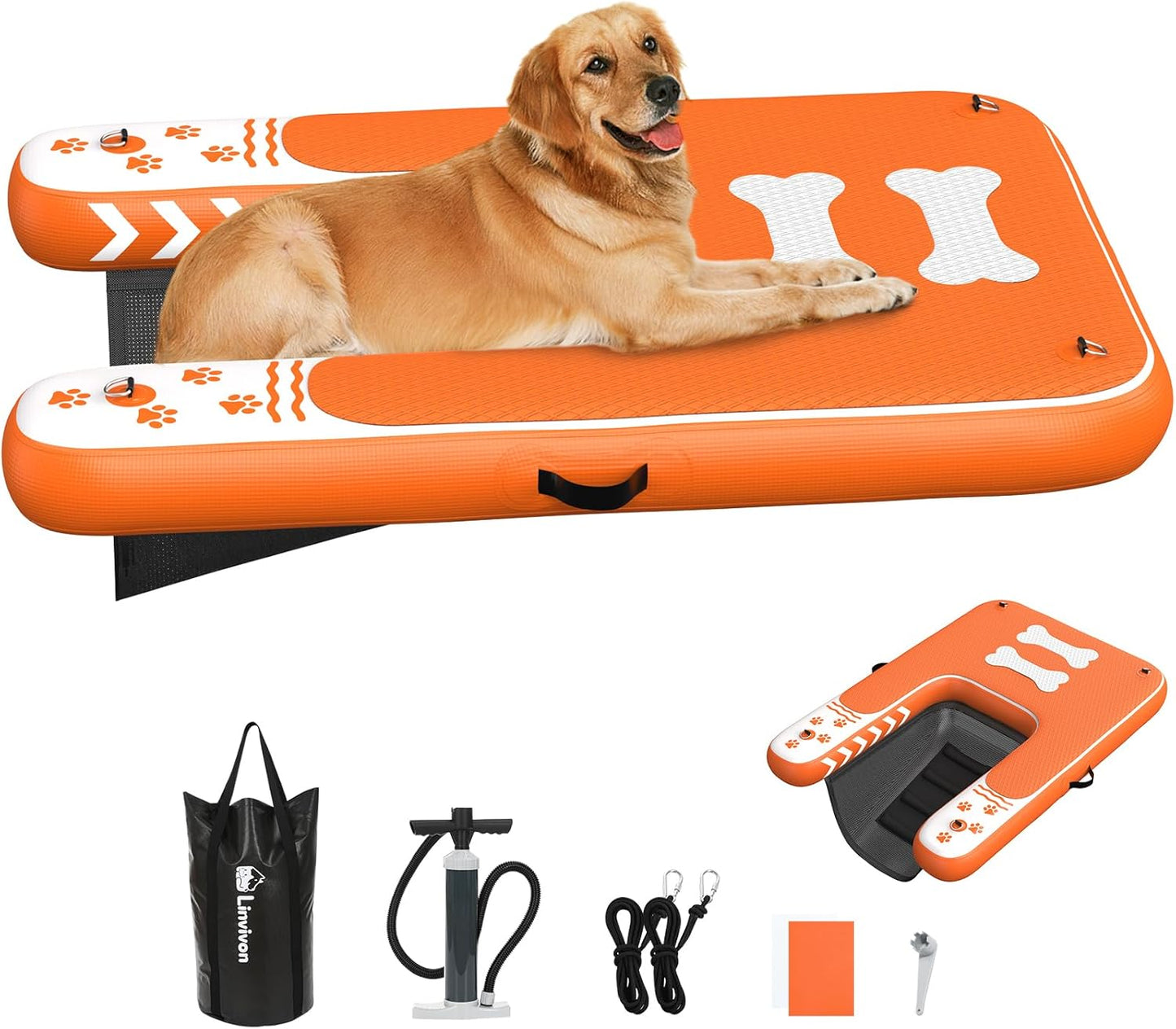 Inflatable Dog Boat Ramp for Dogs Up to 240 lbs, Inflatable Dock Floating Platform with Anti-Slip EVA Foam Safe & Easy Water Access, Dog Ramp for Boat, Pools, Lakes, Boats, Docks, Green