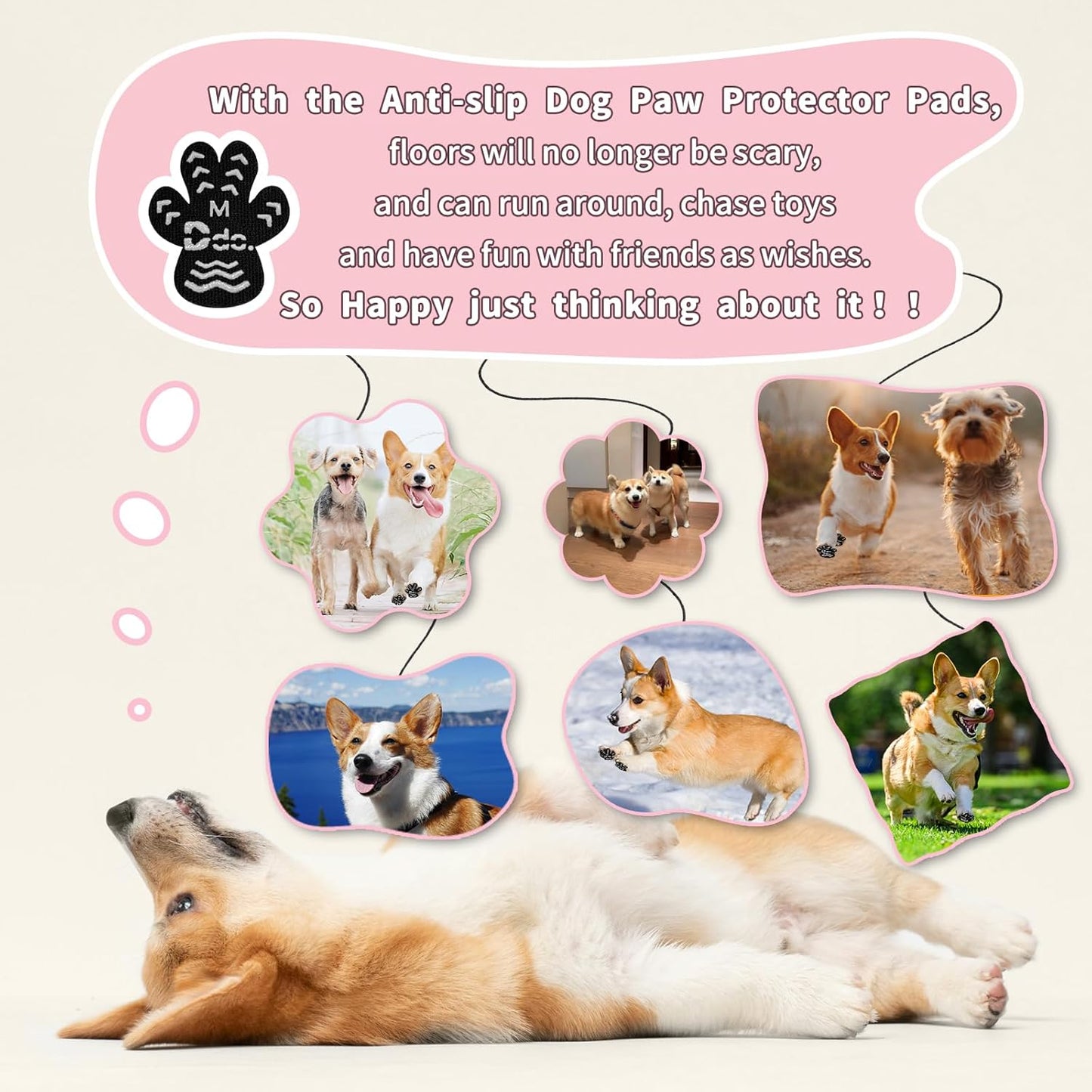 Anti-Slip Dog Paw Protector Pads, Dog Paw Stickers 12 Sets(48 Pcs) Black, for Pets Senior Dogs with Traction on Hardwood Floor, Non-Slip Dog Grips Dog Shoes Boots Socks Replace【S】