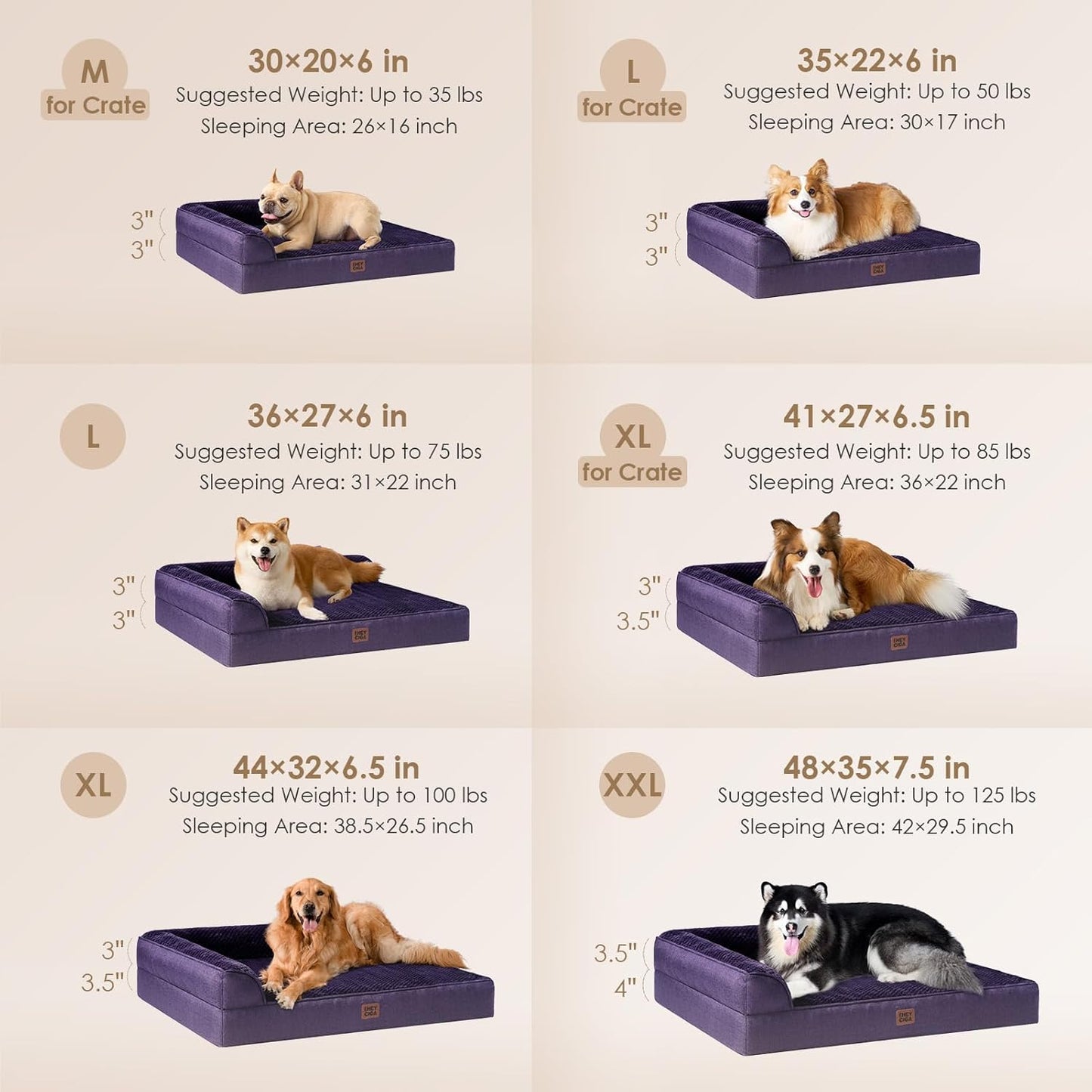 EHEYCIGA Orthopedic Dog Bed Medium Size Dogs, Memory Foam Dog Bed with Washable Removable Cover, Waterproof Pet Sofa Couch for Crate with Nonskid Bottom, 30x20x6, Grey