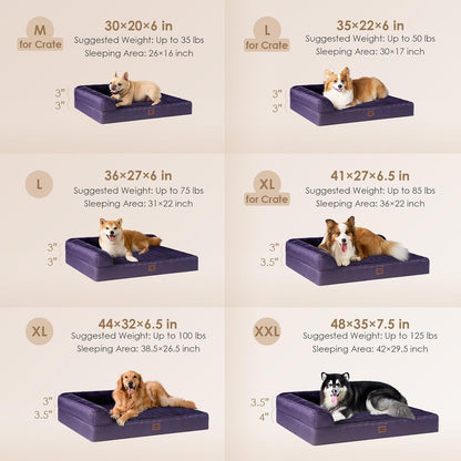 EHEYCIGA Orthopedic Dog Bed Medium Size Dogs, Memory Foam Dog Bed with Washable Removable Cover, Waterproof Pet Sofa Couch for Crate with Nonskid Bottom, 30x20x6, Grey