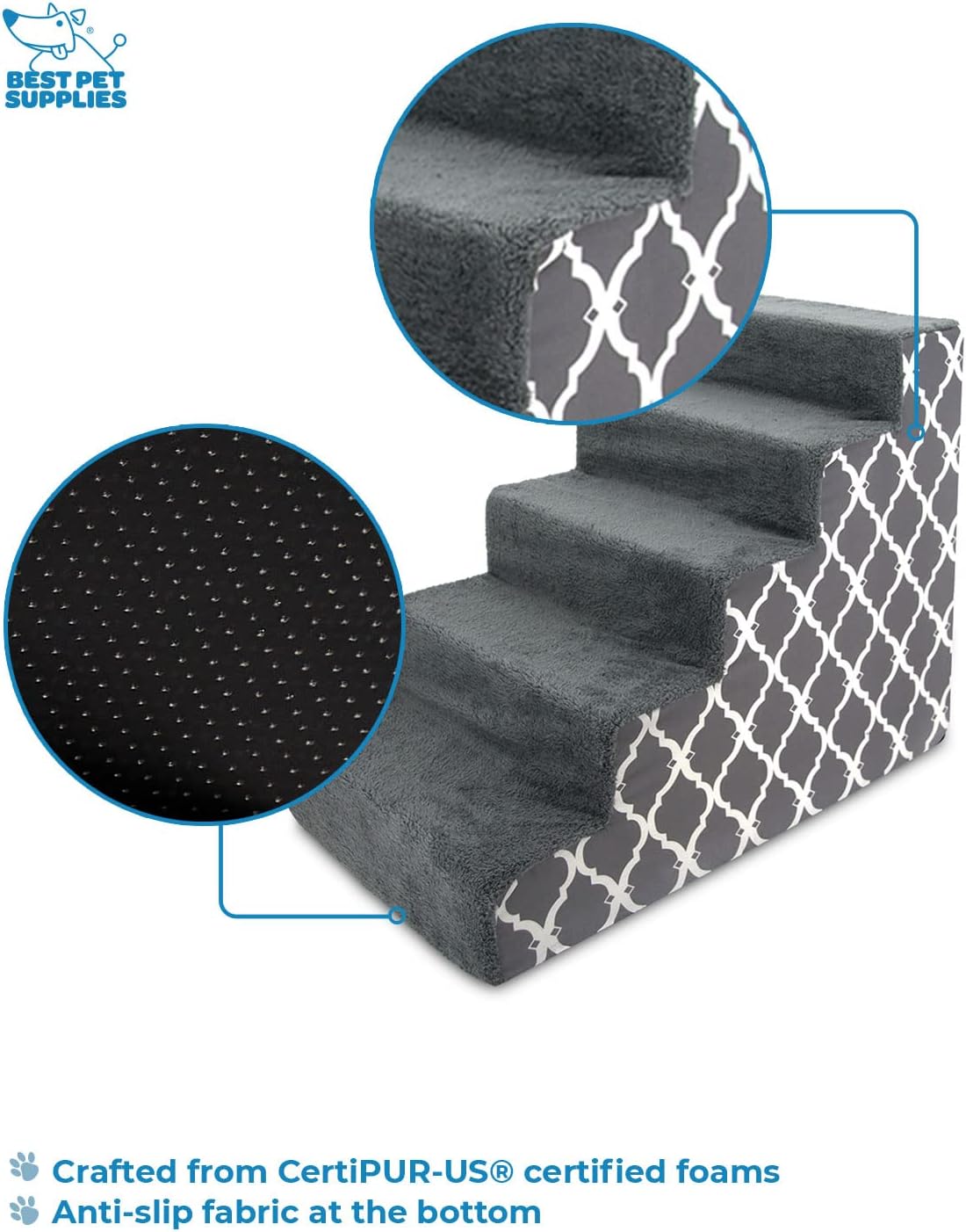 Best Pet Supplies Dog Stairs & Steps - Foam Steps for Small Dogs & Cats, Non-Slip Indoor Balanced Pet Step Support, Dog Ramp, No Assembly, Pale Teal, 3-Step (13.5-inch Height)